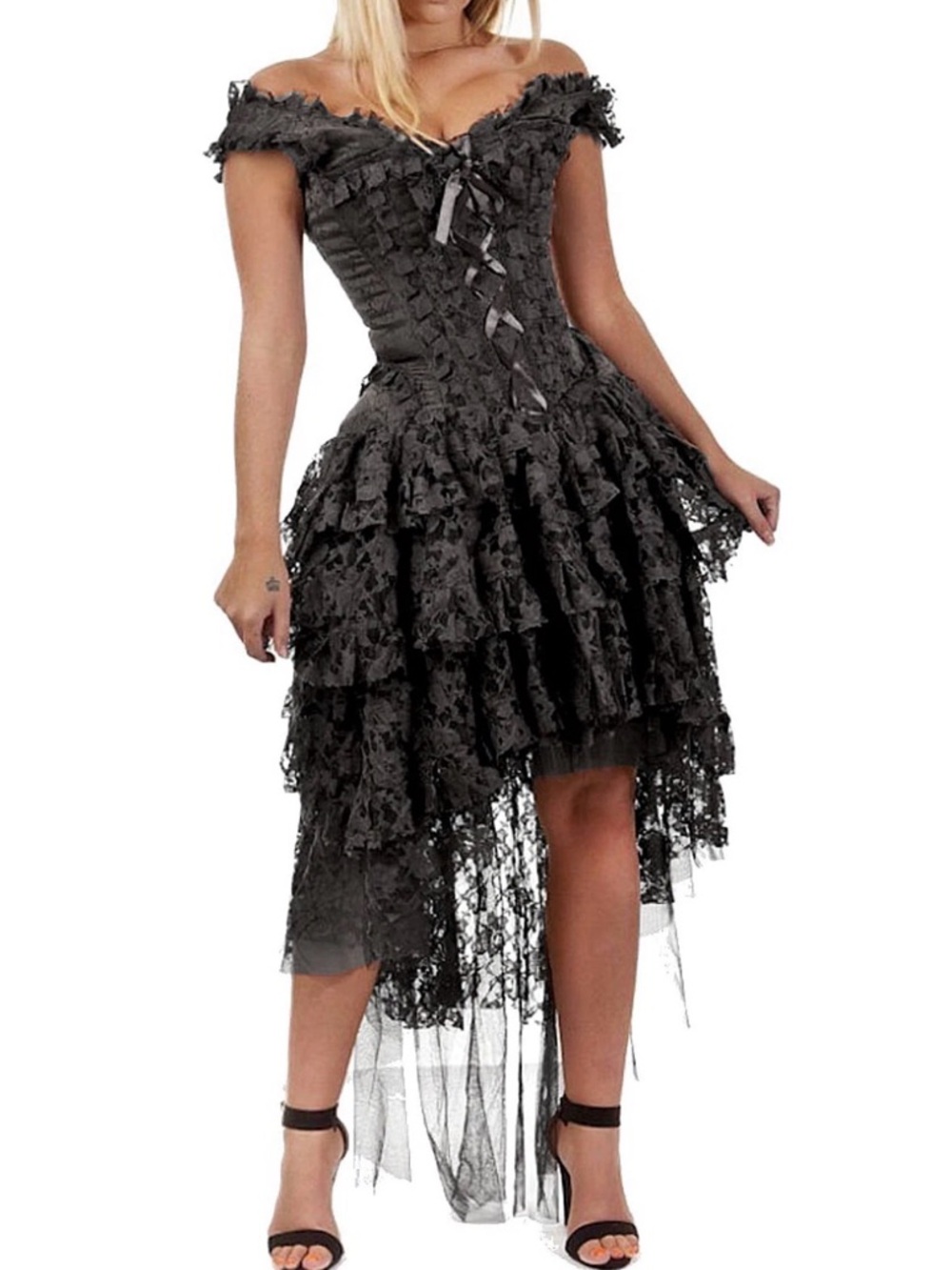 Burleska High-Low Hem Ruffle Details Sleeveless Lace Corset Dress Size 26 Gothic